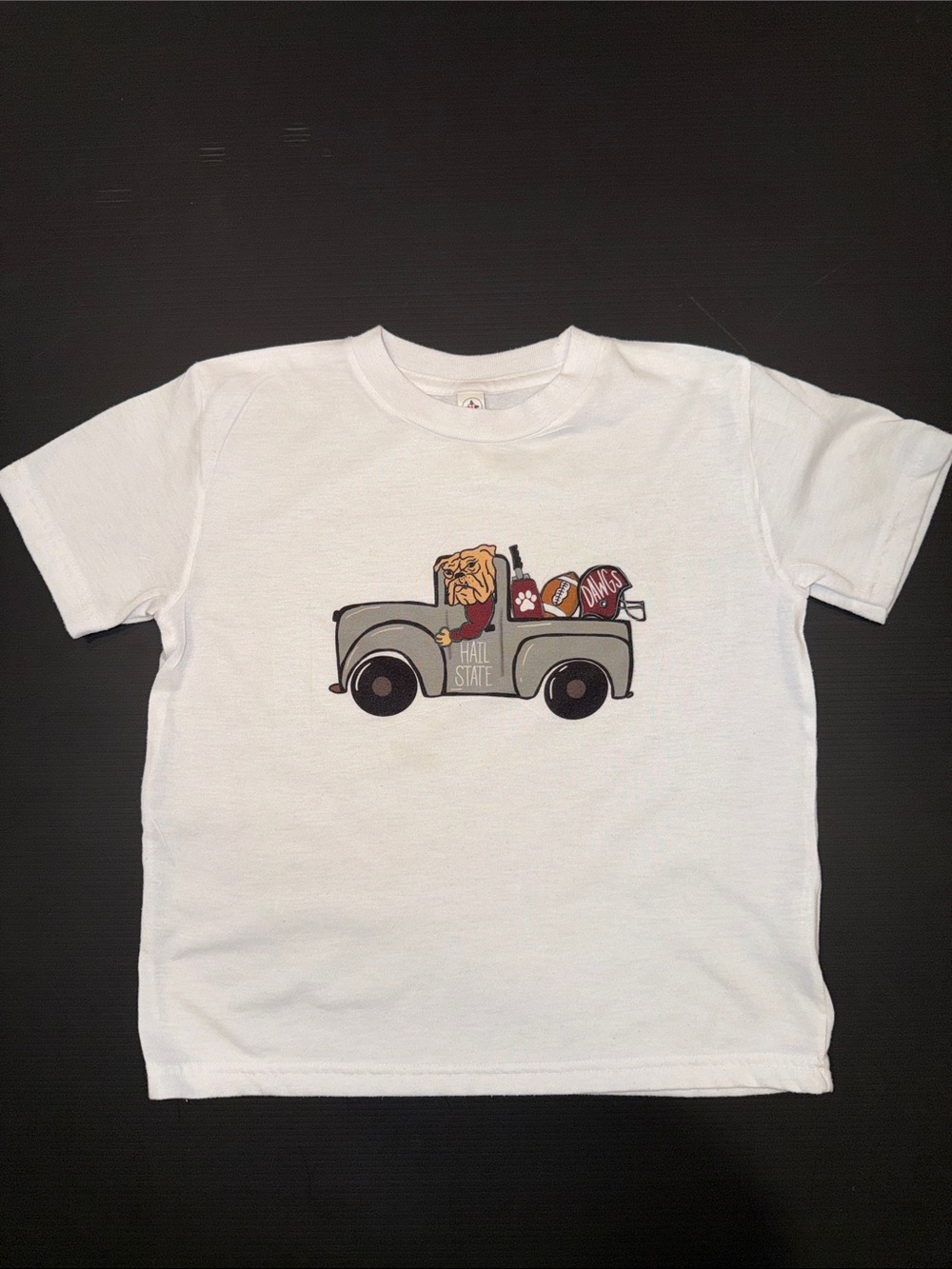MSU White Kids T-Shirt with Bulldog Truck Graphic